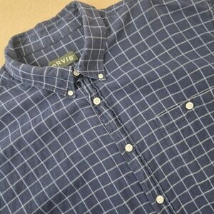 Orvis Button Down Short Sleeve Shirt Mens 2XL Blue Check Cotton
